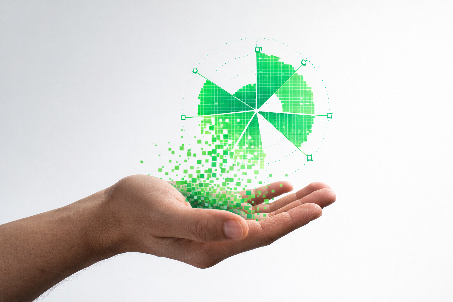 Visualización de innovación emergiendo sobre una mano.